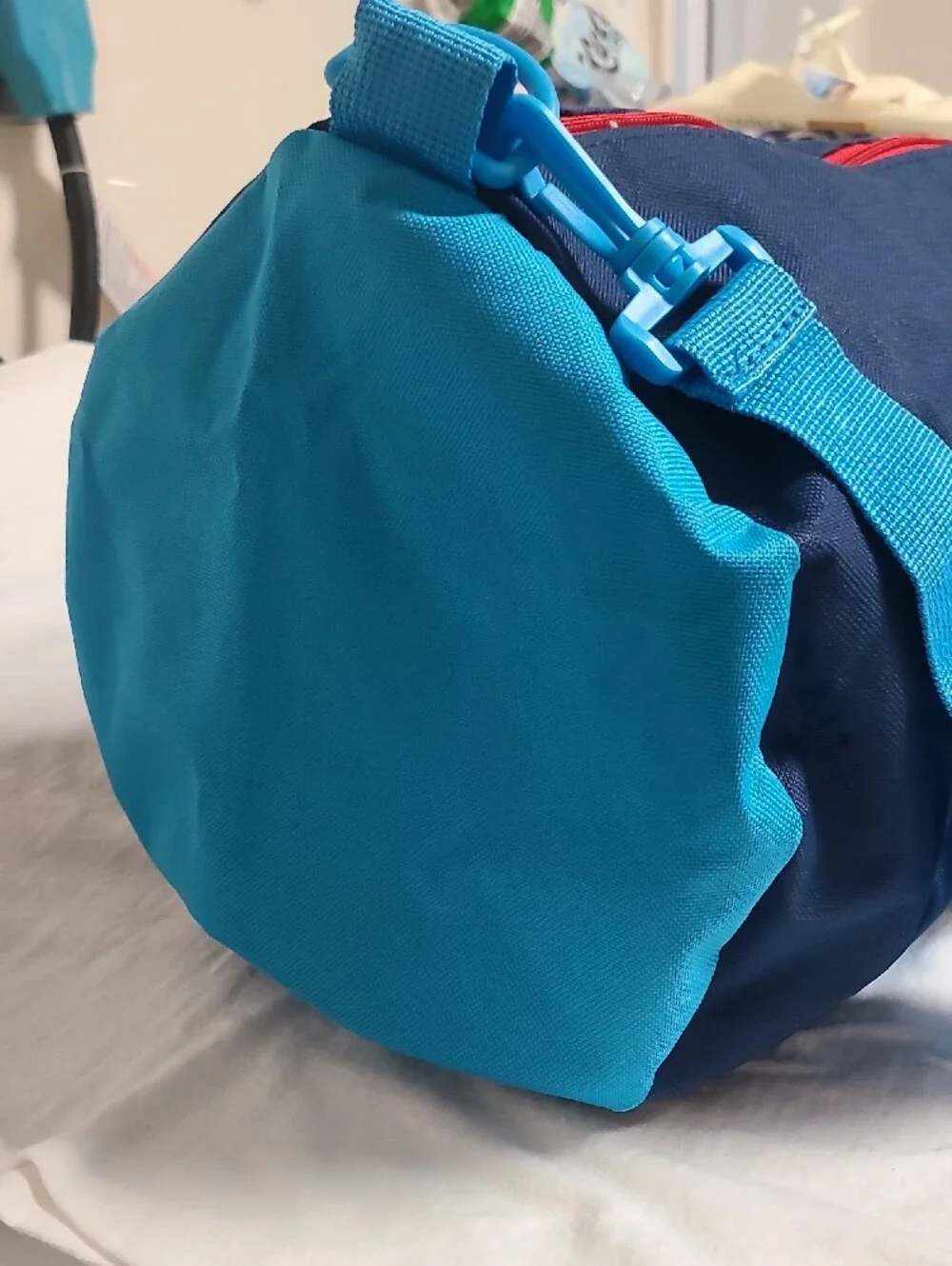 Men's Navy Duffel Bag with Bright Blue Straps